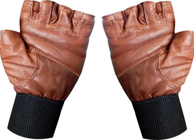 DreamPalace India Genuine Leather Padded Gym & Fitness Gloves (, Brown