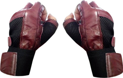 GymWar Genuine Leather Gym & Fitness Gloves (, Maroon