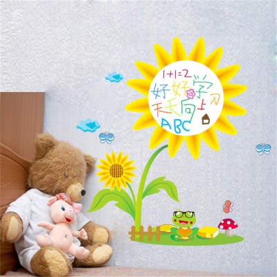 Ampire 75 cm Wall Stickers Nerdy Frog Sitting Under Shinning Sunflower Decor for Kids Self Adhesive Sticker(Pack of 1)