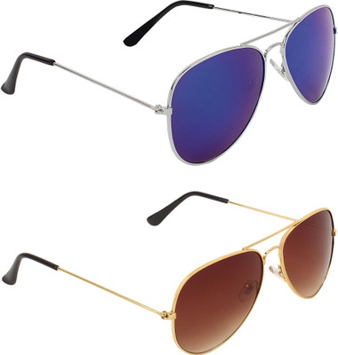 ABNER Aviator, Aviator Sunglasses(For Men & Women, Blue, Brown)