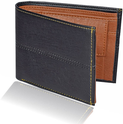 

Death By Color Men Black Artificial Leather Wallet(10 Card Slots), Black-tan