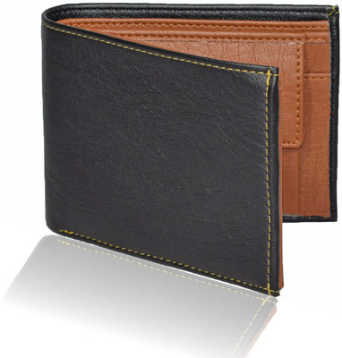 

Death By Color Men Black Artificial Leather Wallet(10 Card Slots), Black-tan