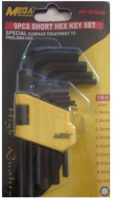 

Mega MP-SH09BB Black Finish 9 pcs short Hex Allen Key Set