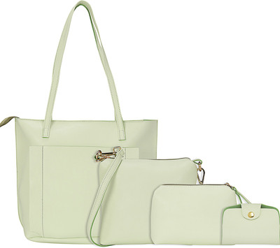 Bagclan Premium PU Leather Women Tote Bag with Sling bag, Wallet & Key Holder Waterproof Shoulder Bag(Green, 16 inch)