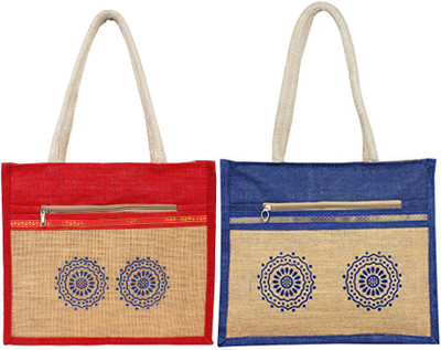 

styles creation Designer Printed Jute Lunch bag/ Hotcase/Handbag HNDBG91 Waterproof Lunch Bag(Red, Blue, Beige, 14 inch)