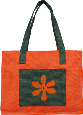 

Styles Creation Handicraft Orange Green Jute Lunch Bag Waterproof Lunch Bag(Orange, Green, 14 inch)