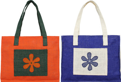 

styles creation Combo Of Designer Printed Jute Lunch Bag HNDBG94 Waterproof Lunch Bag(Orange, Green, Blue, White, 14 inch)