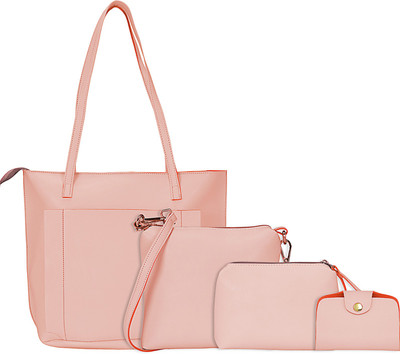 

Bagclan Premium PU Leather Women Tote Bag with Sling bag, Wallet & Key Holder Waterproof Shoulder Bag(Pink, 16 inch)