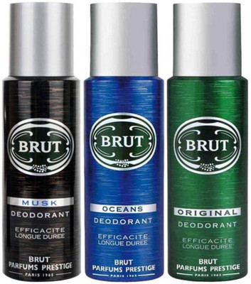 

brut deodorant BRUT MUSK, OCEANS,ORIGINAL DEODORANT SPRAY-EACH 200 ML-PACK OF 3 Deodorant Spray - For Men(200 ml, Pack of 3)