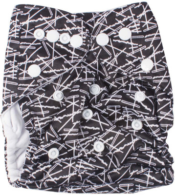 

Ole Baby Black Abstract Print Cloth Diaper REUSABLE Nappy Organic Fabric Anti Bacterial Washable Adjustable WaterProof Covered - M
