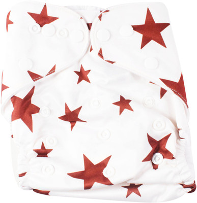 

Ole Baby White Star Print Cloth Diaper REUSABLE Nappy Organic Fabric Anti Bacterial Washable Adjustable WaterProof Covered - M
