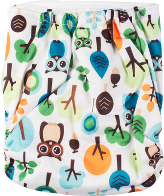 

Ole Baby White OWL Print Cloth Diaper REUSABLE Nappy Organic Fabric Anti Bacterial Washable Adjustable WaterProof Covered - M