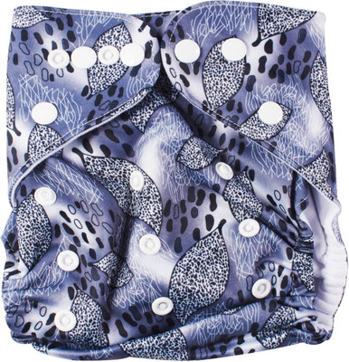 

Ole Baby Grey Leaf Print Cloth Diaper REUSABLE Nappy Organic Fabric Anti Bacterial Washable Adjustable WaterProof Covered - M