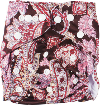 

Ole Baby Maroon Multi Print Cloth Diaper REUSABLE Nappy Organic Fabric Anti Bacterial Washable Adjustable WaterProof Covered - M