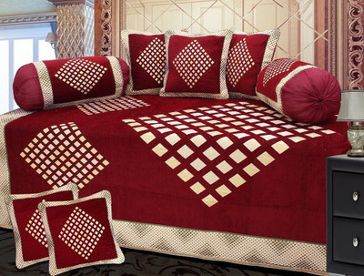 manvicreations Chenille Abstract Diwan Set(Maroon)