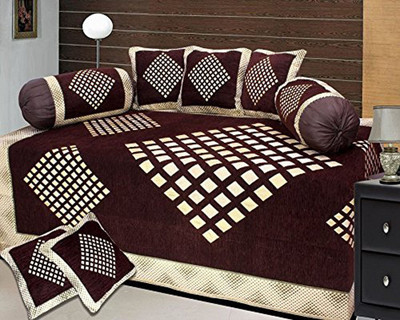 manvicreations Chenille Abstract Diwan Set(Brown)
