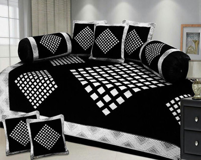 manvicreations Chenille Abstract Diwan Set(Black)