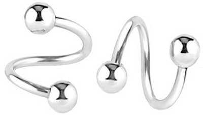 GadgetsDen 14 Gauge ~ 1mm Silver Color Circular Twisted Ear Barbell Lip helix tragus Piercing stud 2pc Metal Stud Earring