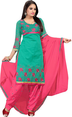 The Four Hundred Chanderi Self Design Semi-stitched Salwar Suit Dupatta Material, Green