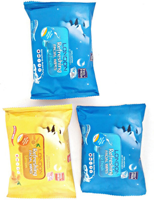 

London Refreshing facial wipes [Ice fresh 2 ,Lemon 1 ]Pack of 3(Pack of 25)
