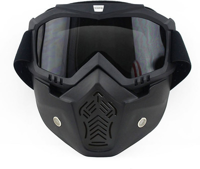 

BikeStuff Open face helmet facemask & black Motorcycle Goggles(Black)