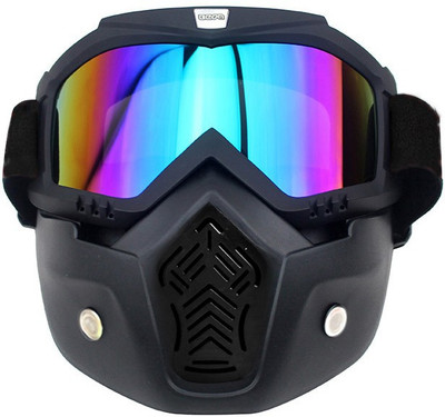 

BikeStuff Open face helmet facemask & Tinted Motorcycle Goggles(Red, Blue), Multicolor