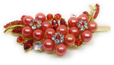 

Khubsurat Hair Side Clips/Side Pins for Women & Girls, Gold Tone, 1 Piece, Floral Concept, Orange Color Stone & Moti Stud Hair Clip(Orange)