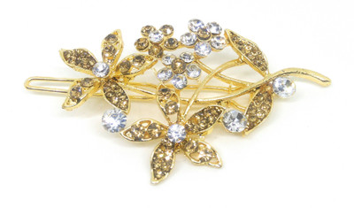

Khubsurat Hair Side Clips/Side Pins for Women & Girls, Gold Tone, 1 Piece, Floral Concept, Brown-White Color Stone Stud Hair Clip(Brown)