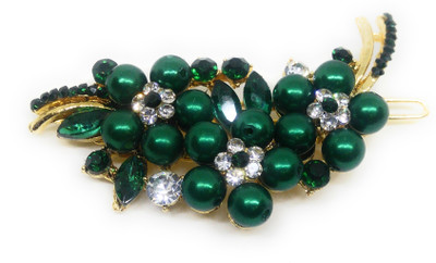 

Khubsurat Hair Side Clips/Side Pins for Women & Girls, Gold Tone, 1 Piece, Floral Concept, Green Color Stone & Moti Stud Hair Clip(Green)