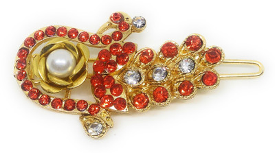 

Khubsurat Hair Side Clips/Side Pins for Women & Girls, Gold Tone, 1 Piece, Peacock Concept, Orange Color Stone Stud Hair Clip(Orange)