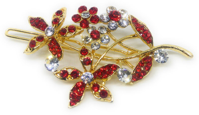 

Khubsurat Hair Side Clips/Side Pins for Women & Girls, Gold Tone, 1 Piece, Floral Concept, Red Color Stone Stud Hair Clip(Red)