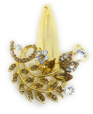 

Khubsurat Hair Side Clips/Side Pins Tic Tac Clip for Women & Girls, Gold Tone, 1 Piece, Brown Color Stone Stud Hair Clip(Brown)