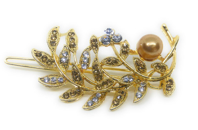 

Khubsurat Hair Side Clips/Side Pins for Women & Girls, Gold Tone, 1 Piece, Leaf Concept, Brown-White Color Stone Stud Hair Clip(Brown)