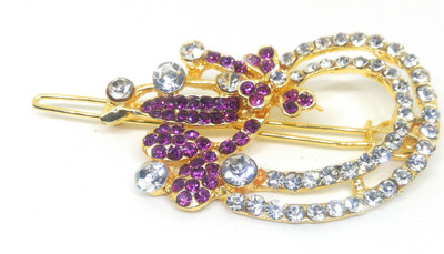 

Khubsurat Hair Side Clips/Side Pins for Women & Girls, Gold Tone, 1 Piece, Rani Color Stone Stud Hair Clip(Pink)