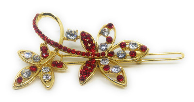 

Khubsurat Hair Side Clips/Side Pins for Women & Girls, Gold Tone, 1 Piece, Floral Concept, Red Color Stone Stud Hair Clip(Red)