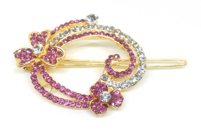 

Khubsurat Hair Side Clips/Side Pins for Women & Girls, Gold Tone, 1 Piece, Pink Color Stone Stud Hair Clip(Pink)
