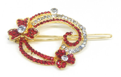 

Khubsurat Hair Side Clips/Side Pins for Women & Girls, Gold Tone, 1 Piece, Red Color Stone Stud Hair Clip(Red)
