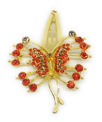 

Khubsurat Hair Side Clips/Side Pins Tic Tac Clip for Women & Girls, Gold Tone, 1 Piece, Butterfly Concept, Orange Color Stone Stud Hair Clip(Orange)