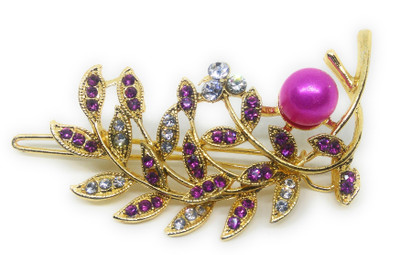 

Khubsurat Hair Side Clips/Side Pins for Women & Girls, Gold Tone, 1 Piece, Leaf Concept, Rani Color Stone Stud Hair Clip(Pink)