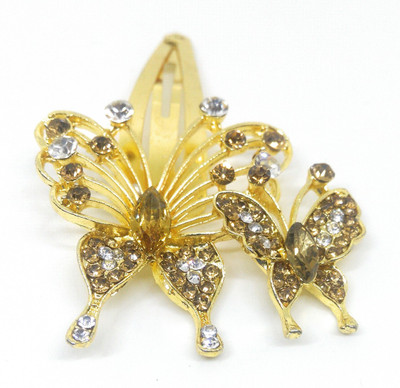 

Khubsurat Hair Side Clips/Side Pins Tic Tac Clip for Women & Girls, Gold Tone, 1 Piece, Butterfly Concept, Brown-White Color Stone Stud Hair Clip(Brown)