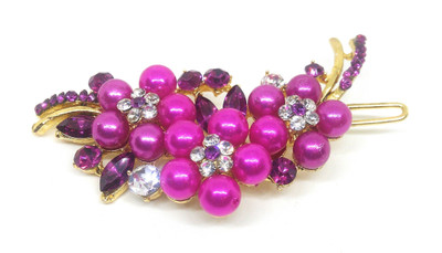 

Khubsurat Hair Side Clips/Side Pins for Women & Girls, Gold Tone, 1 Piece, Floral Concept, Rani Color Stone & Moti Stud Hair Clip(Pink)