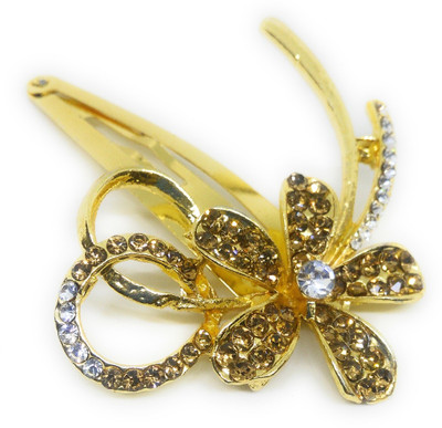 

Khubsurat Hair Side Clips/Side Pins Tic Tac Clip for Women & Girls, Gold Tone, 1 Piece, Brown Color Stone Stud Hair Clip(Brown)