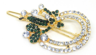 

Khubsurat Hair Side Clips/Side Pins for Women & Girls, Gold Tone, 1 Piece, Green Color Stone Stud Hair Clip(Green)