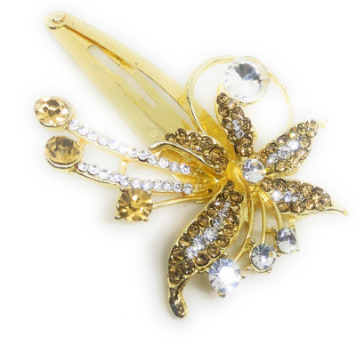 

Khubsurat Hair Side Clips/Side Pins Tic Tac Clip for Women & Girls, Gold Tone, 1 Piece, Brown Color Stone Stud Hair Clip(Brown)