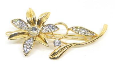 

Khubsurat Hair Side Clips/Side Pins for Women & Girls, Gold Tone, 1 Piece, Floral Concept, White Color Stone Stud Hair Clip(Gold)