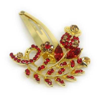 

Khubsurat Hair Side Clips/Side Pins Tic Tac Clip for Women & Girls, Gold Tone, 1 Piece, Leaf Concept, Red Color Stone Stud Hair Clip(Red)
