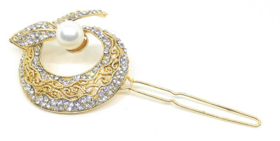 

Khubsurat Hair Side Clips/Side Pins for Women & Girls, Gold Tone, 1 Piece, White Color Stone Stud Hair Clip(Gold)