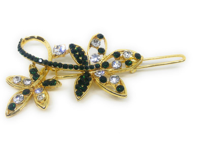 

Khubsurat Hair Side Clips/Side Pins for Women & Girls, Gold Tone, 1 Piece, Floral Concept, Green Color Stone Stud Hair Clip(Green)