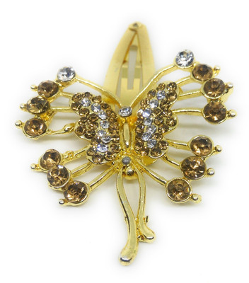 

Khubsurat Hair Side Clips/Side Pins Tic Tac Clip for Women & Girls, Gold Tone, 1 Piece, Butterfly Concept, Brown-White Color Stone Stud Hair Clip(Brown)