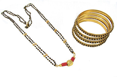 SHREE MAULI CREATION Alloy Gold-plated Black, Gold Jewellery Set(Pack of 1)